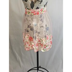 Sheer and Floral Half Apron with Embelishments Cottagecore